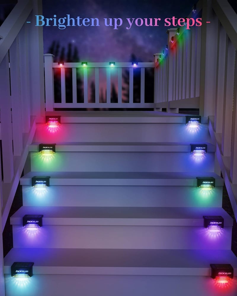 JACKYLED 16 Pack Deck Lights Solar Powered Color Changing, Outdoor Solar Fence Lights Waterproof LED Stair Lights for Patio Step Railing Wall Garden - Image 4